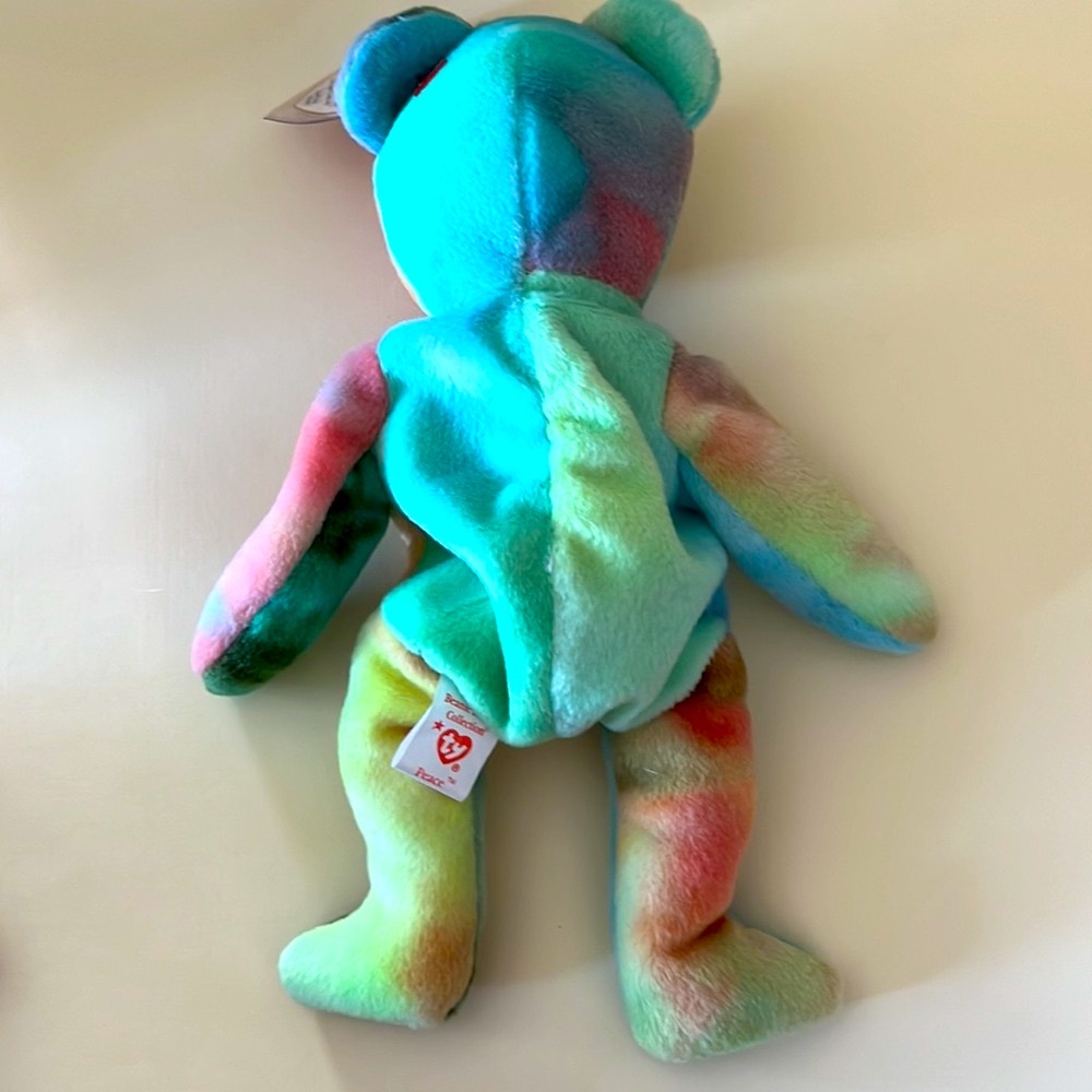 TY Multicolor Peace Bear 1996 Plush Toy - Picture 7 of 9